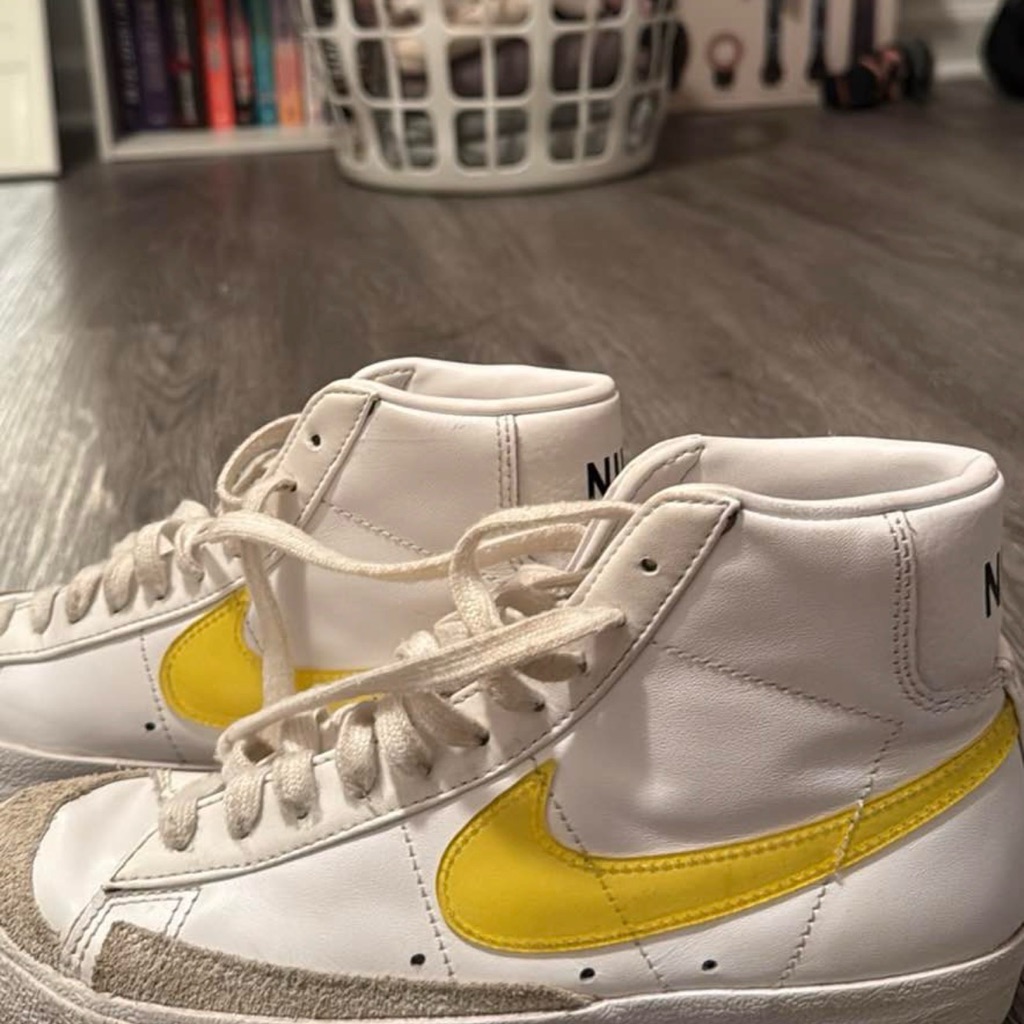 Nike Kids White High-Top Sneakers With Yellow Swoosh